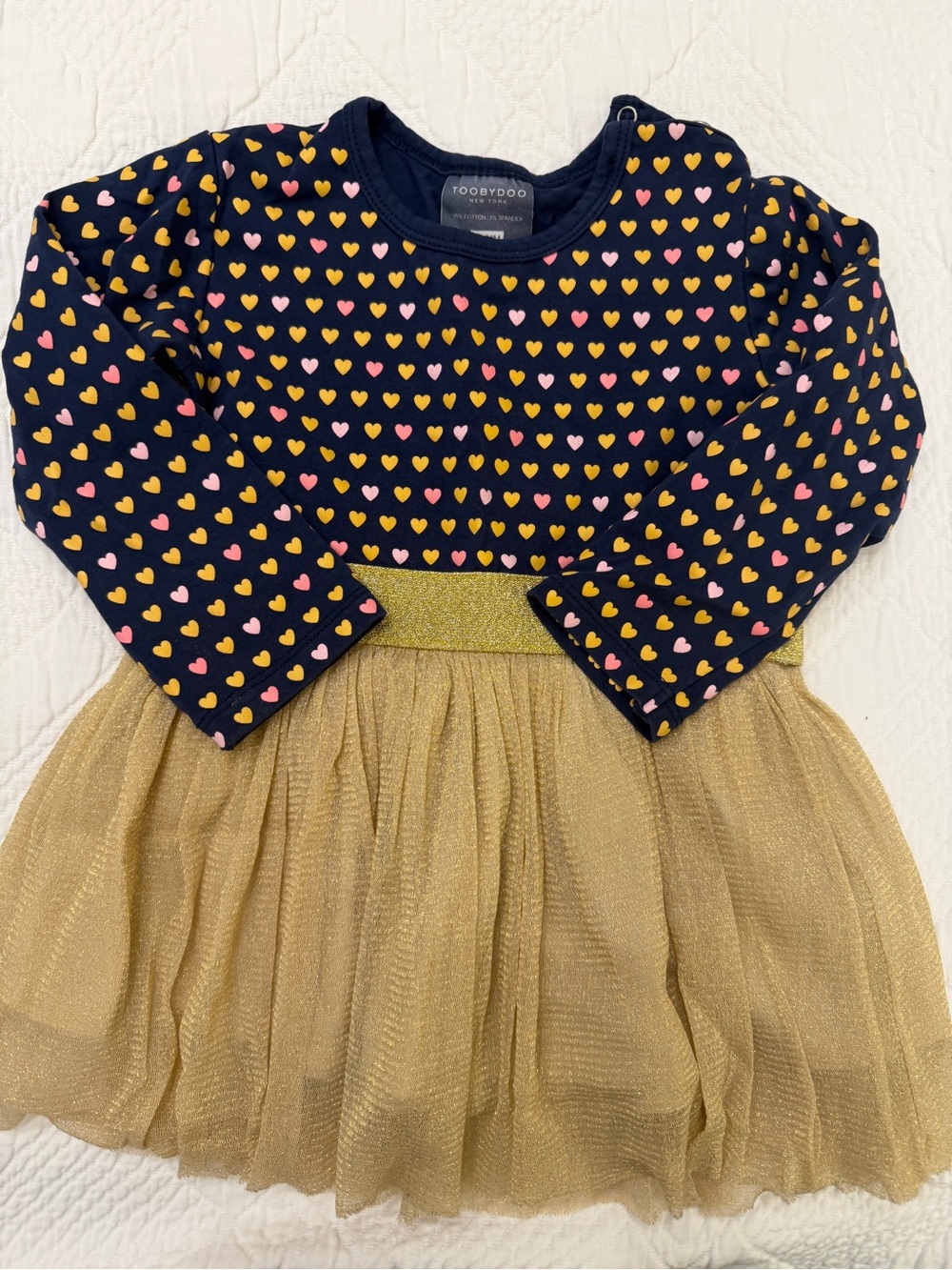 Toobydoo Navy Baby Top with Pink and Yellow Hearts